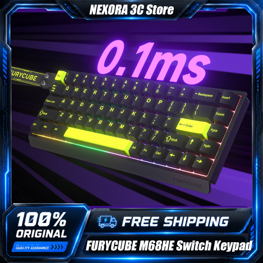 Gaming Keyboard Hall Effect Switches - Teclado Gamer FURYCUBE M68HE com Switch